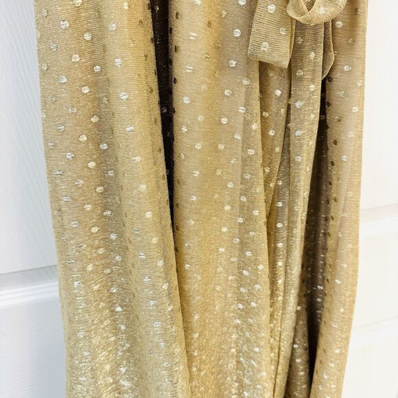 New Torrid Gold Metallic Polka Dot Mesh Wrap Dress Holiday Party Women's Size 2 - Picture 5 of 7